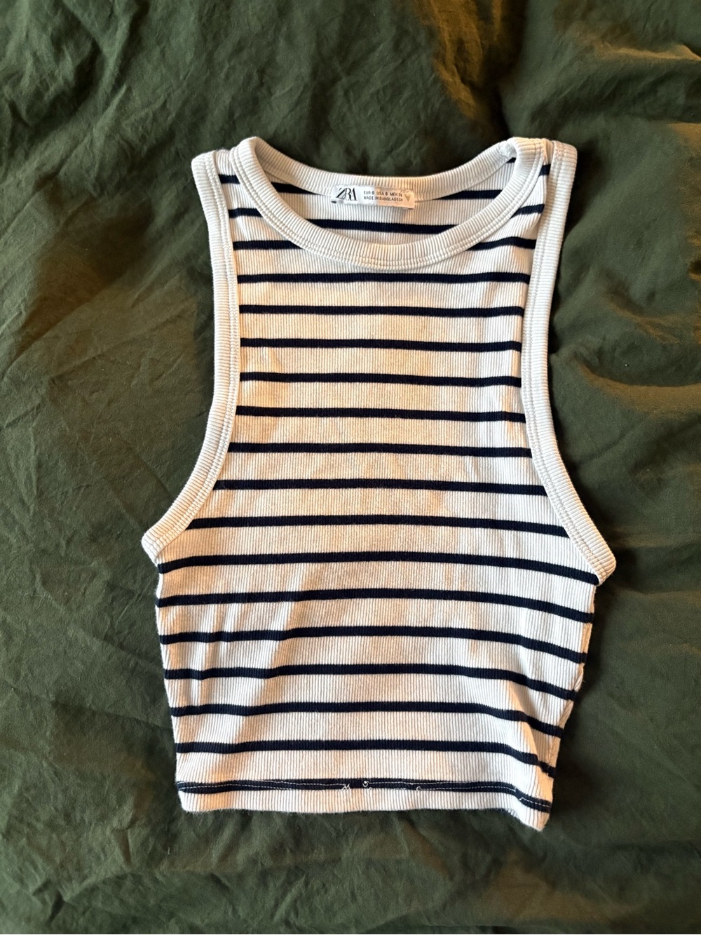 Zara Striped Ribbed Racerback High Neck Crop Tank S